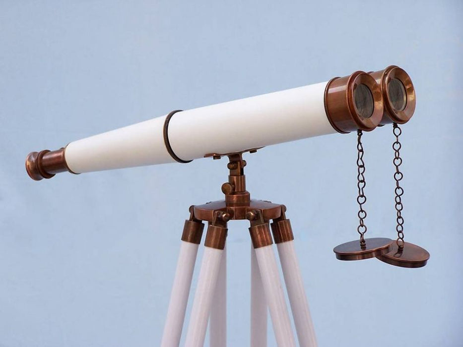Hampton Nautical 62-inch Floor Standing Admirals Antique Copper With White Leather Binoculars