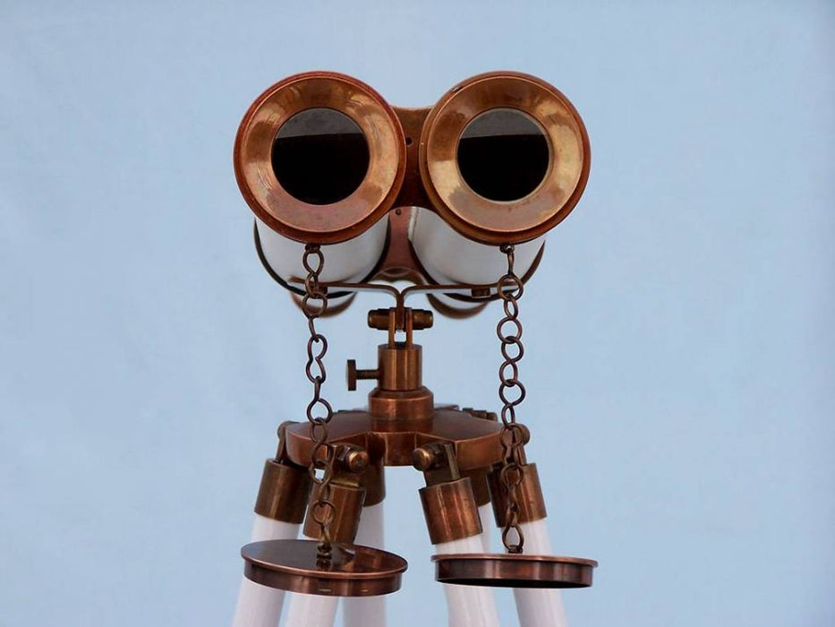 Hampton Nautical 62-inch Floor Standing Admirals Antique Copper With White Leather Binoculars