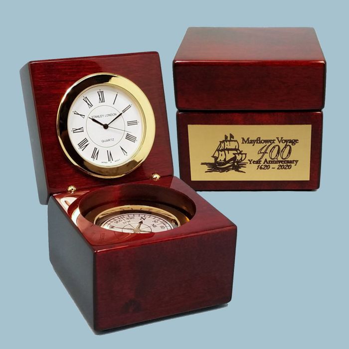 Stanley London Engravable Executive Navigator Desk Clock and Compass
