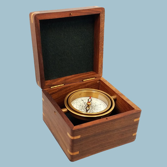 Stanley London Engravable Small Boxed Compass With Inlaid Compass Rose
