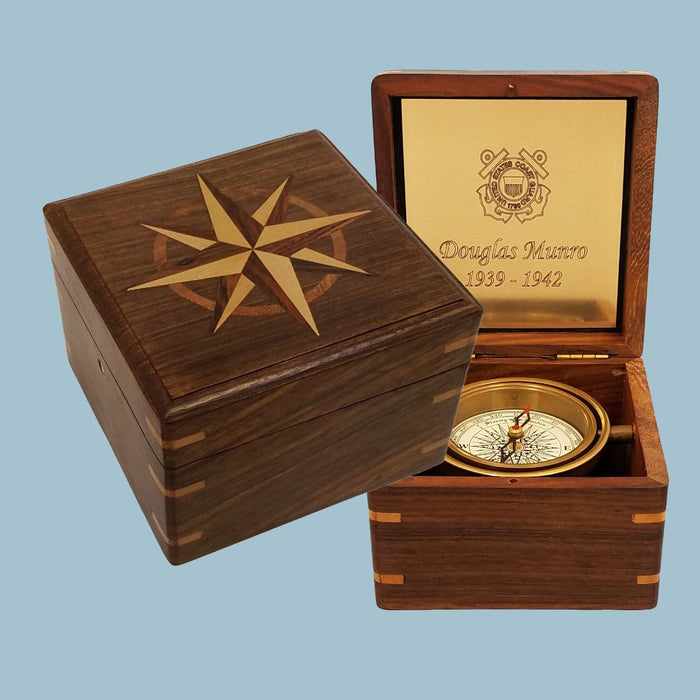 Stanley London Engravable Small Boxed Compass With Inlaid Compass Rose
