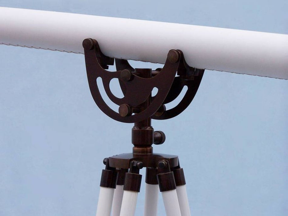 Hampton Nautical 65-inch Floor Standing Bronzed With White Leather Anchormaster Telescope