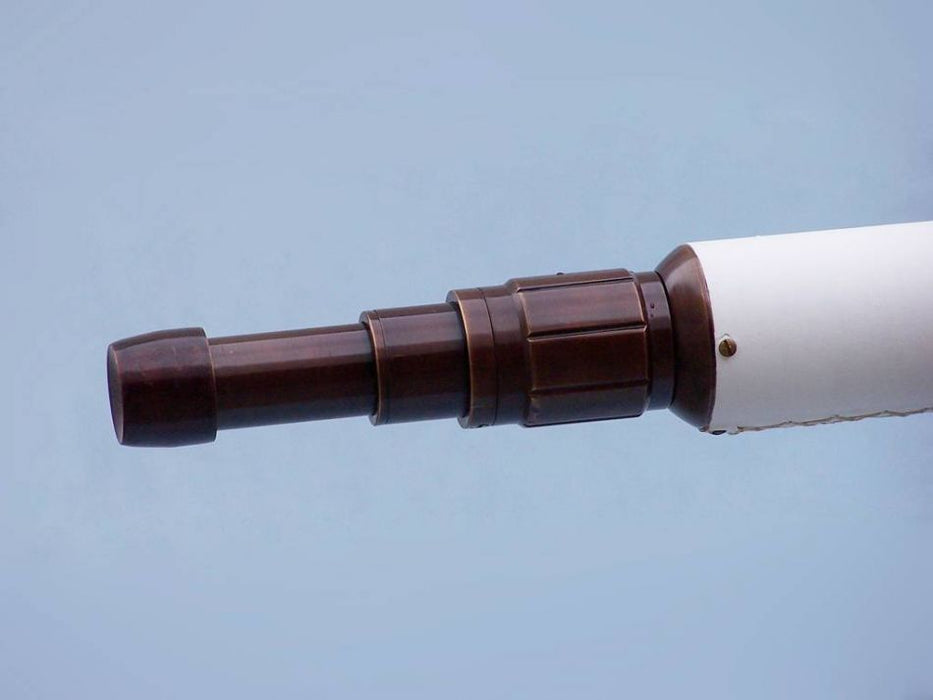 Hampton Nautical 65-inch Floor Standing Bronzed With White Leather Anchormaster Telescope