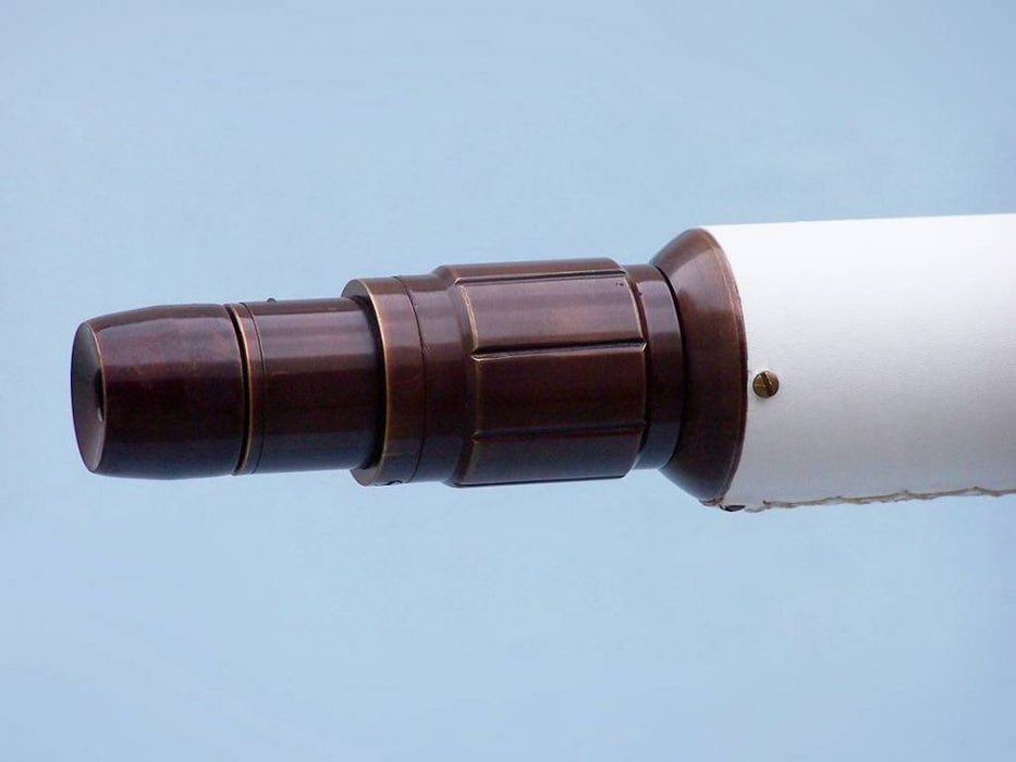 Hampton Nautical 65-inch Floor Standing Bronzed With White Leather Anchormaster Telescope