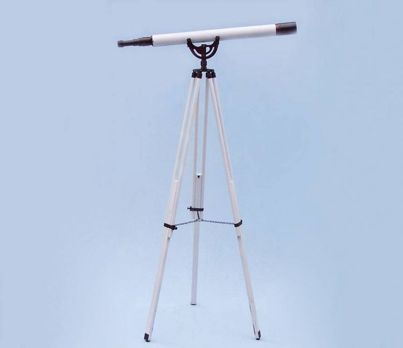 Hampton Nautical 65-inch Floor Standing Bronzed With White Leather Anchormaster Telescope