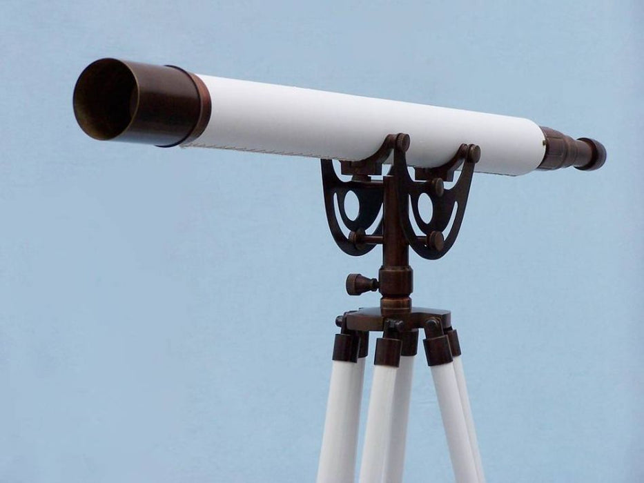 Hampton Nautical 65-inch Floor Standing Bronzed With White Leather Anchormaster Telescope