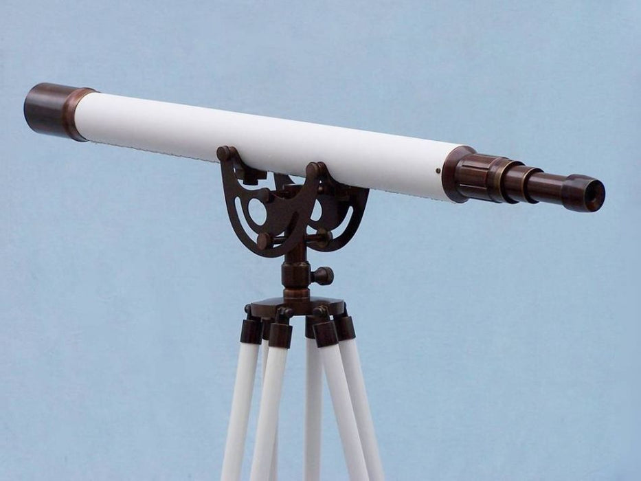 Hampton Nautical 65-inch Floor Standing Bronzed With White Leather Anchormaster Telescope