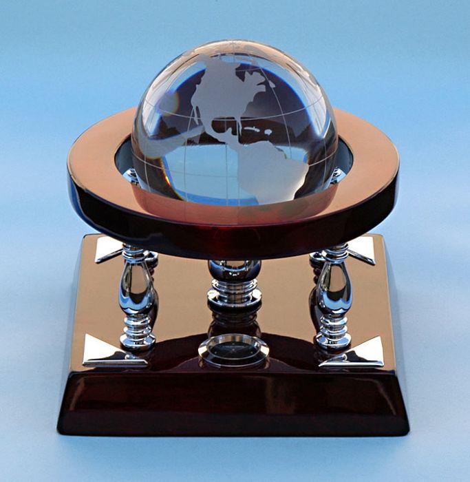 Stanley London Engravable Mahogany Desk Clock With Crystal Globe