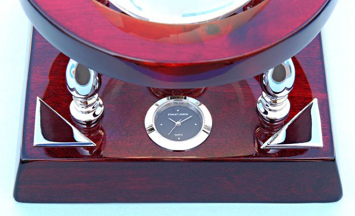 Stanley London Engravable Mahogany Desk Clock With Crystal Globe