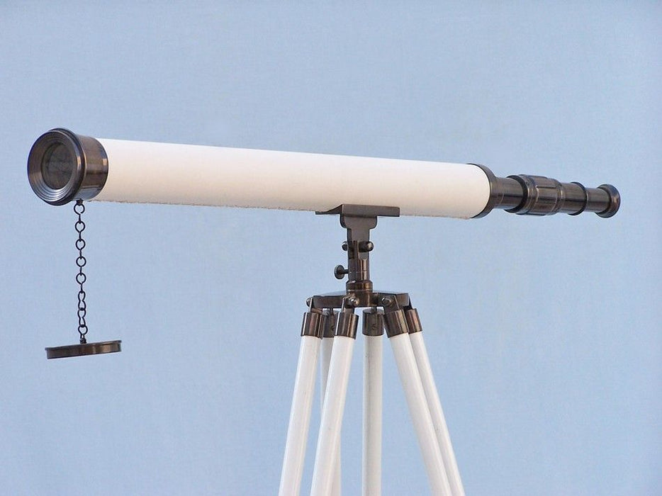 Hampton Nautical 60-inch Floor Standing Oil-Rubbed Bronze & White Leather Harbor Master Telescope