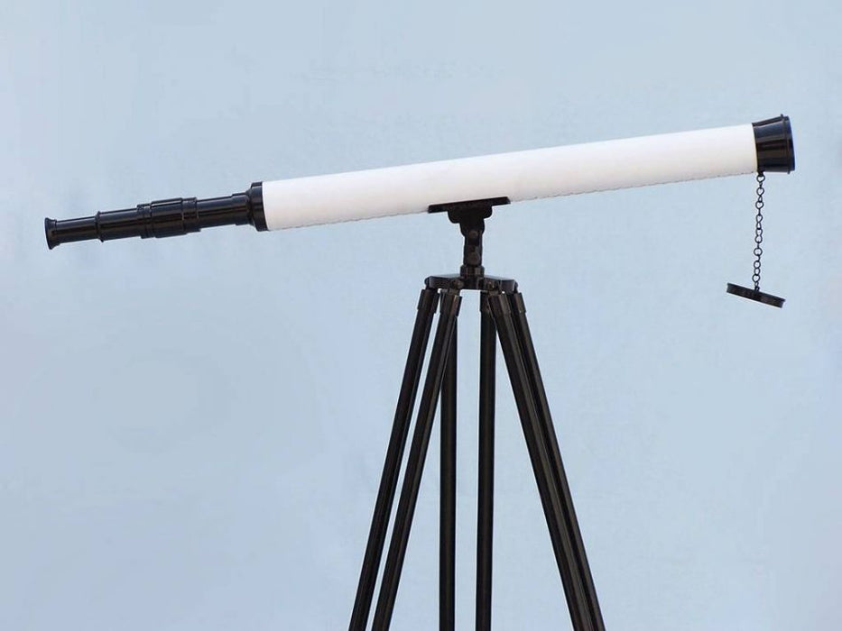 Hampton Nautical 60-inch Floor Standing Oil-Rubbed Bronze-White Leather with Black Stand Harbor Master Telescope