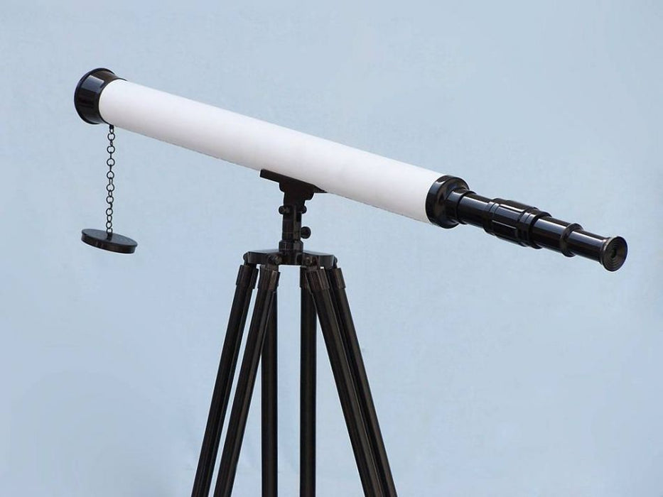 Hampton Nautical 60-inch Floor Standing Oil-Rubbed Bronze-White Leather with Black Stand Harbor Master Telescope