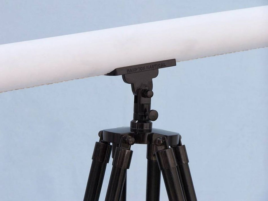 Hampton Nautical 60-inch Floor Standing Oil-Rubbed Bronze-White Leather with Black Stand Harbor Master Telescope