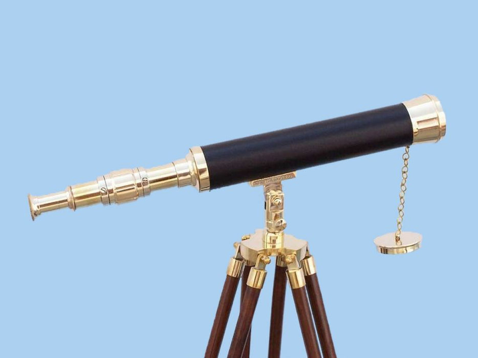 Hampton Nautical 50-inch Floor Standing Brass & Leather Harbor Master Telescope