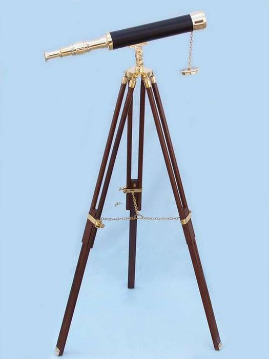 Hampton Nautical 50-inch Floor Standing Brass & Leather Harbor Master Telescope