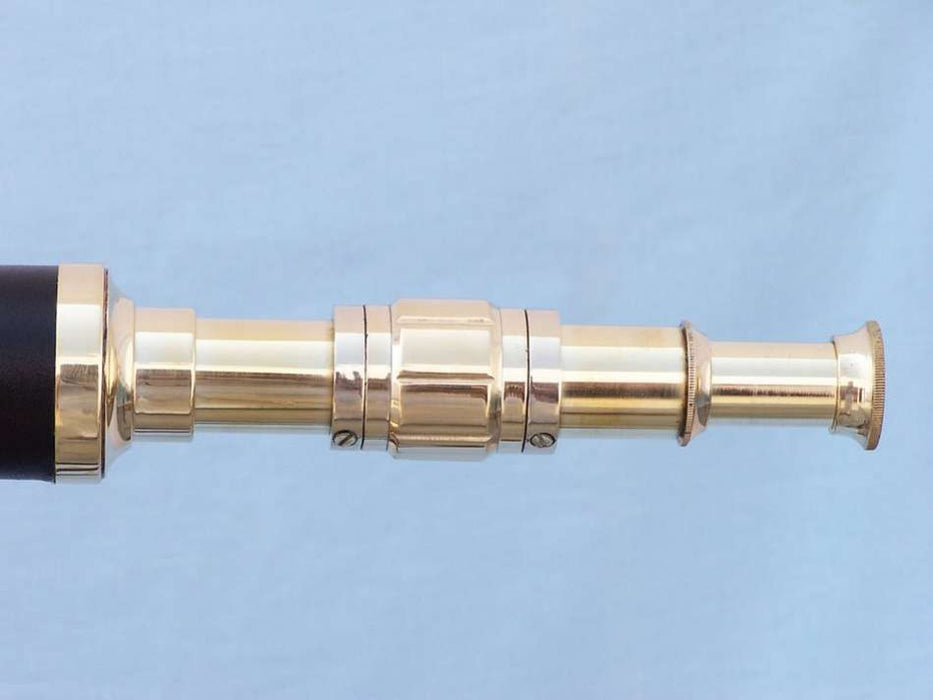 Hampton Nautical 50-inch Floor Standing Brass & Leather Harbor Master Telescope