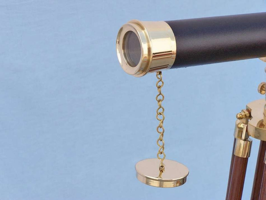 Hampton Nautical 50-inch Floor Standing Brass & Leather Harbor Master Telescope