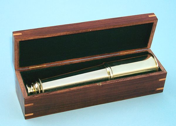 Stanley London 52mm Engravable Leather Sheathed Brass Telescope w/ Case