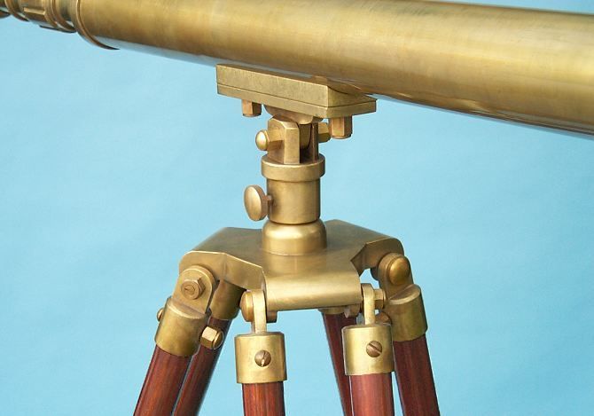 Stanley London 50mm Engravable Harbormaster Antique Brass Telescope w/ Teak Tripod