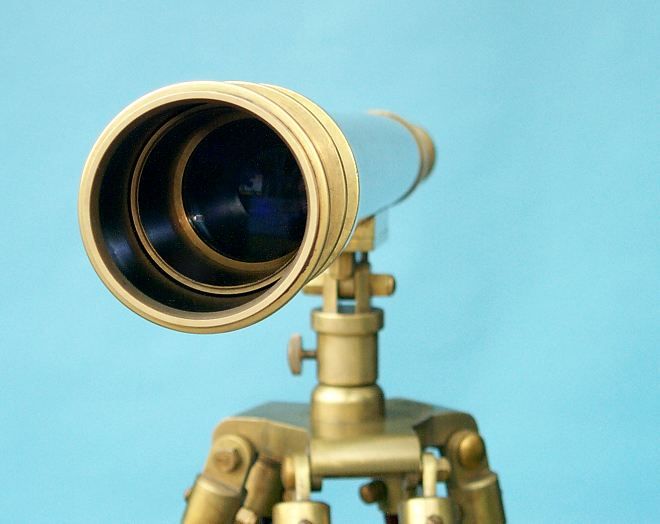 Stanley London 50mm Engravable Harbormaster Antique Brass Telescope w/ Teak Tripod