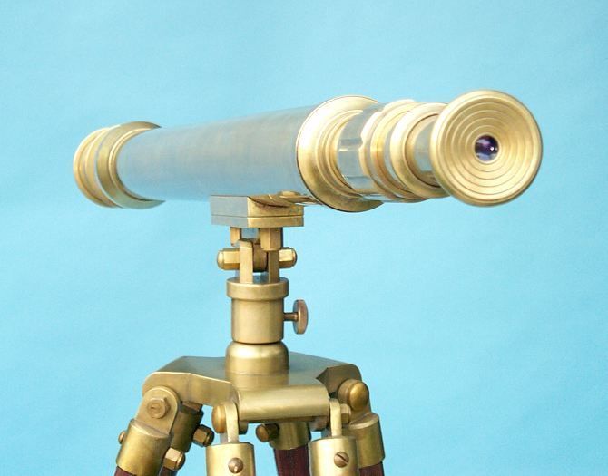 Stanley London 50mm Engravable Harbormaster Antique Brass Telescope w/ Teak Tripod