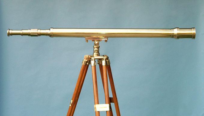 Stanley London 50mm Engravable Harbormaster Polished Brass Telescope w/ Teak Tripod