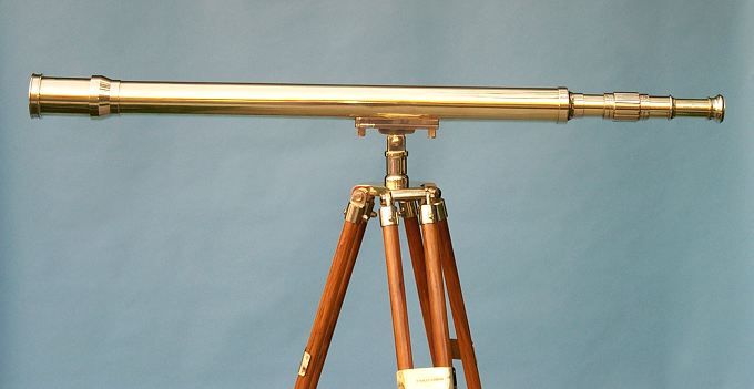 Stanley London 50mm Engravable Harbormaster Polished Brass Telescope w/ Teak Tripod