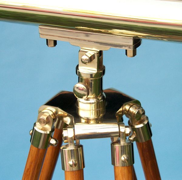 Stanley London 50mm Engravable Harbormaster Polished Brass Telescope w/ Teak Tripod