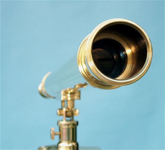 Stanley London 50mm Engravable Harbormaster Polished Brass Telescope w/ Teak Tripod