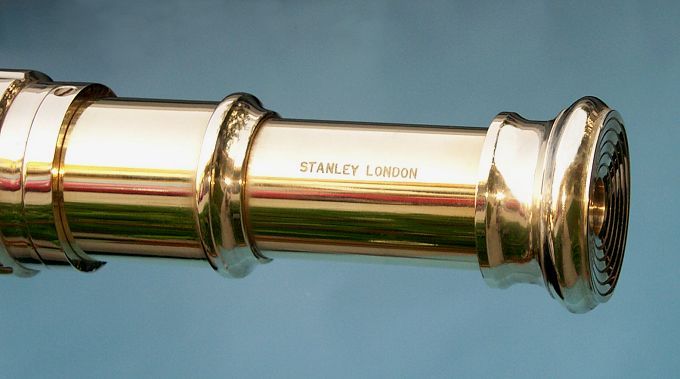 Stanley London 50mm Engravable Harbormaster Polished Brass Telescope w/ Teak Tripod