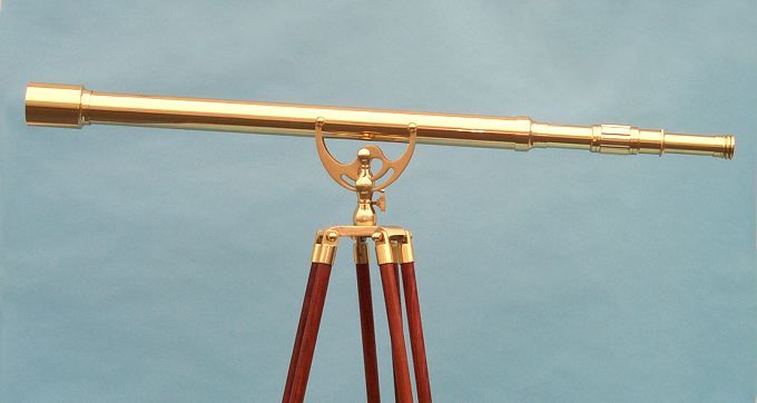 Stanley London 50mm Engravable Premium Brass Harbormaster Telescope w/ Arc Mount Mahogany Tripod