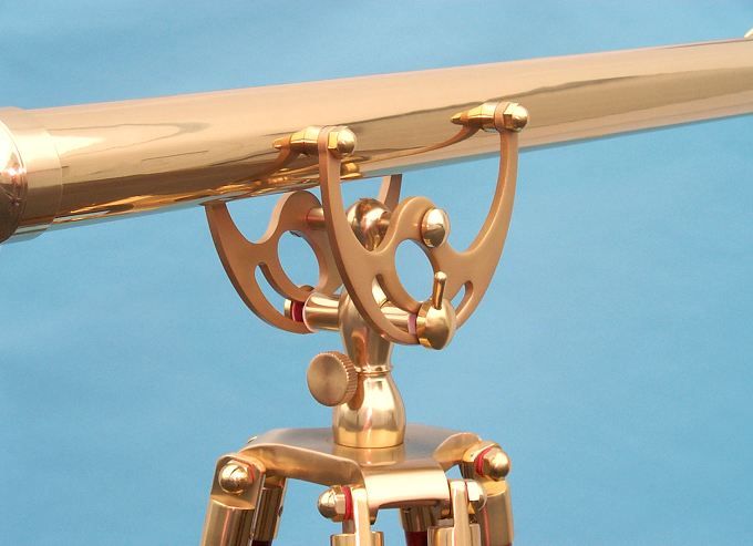 Stanley London 50mm Engravable Premium Brass Harbormaster Telescope w/ Arc Mount Mahogany Tripod