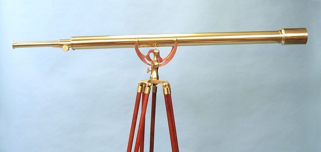 Stanley London 60mm Engravable Brass Harbormaster Telescope w/ Mahogany Tripod