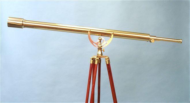 Stanley London 60mm Engravable Brass Harbormaster Telescope w/ Mahogany Tripod