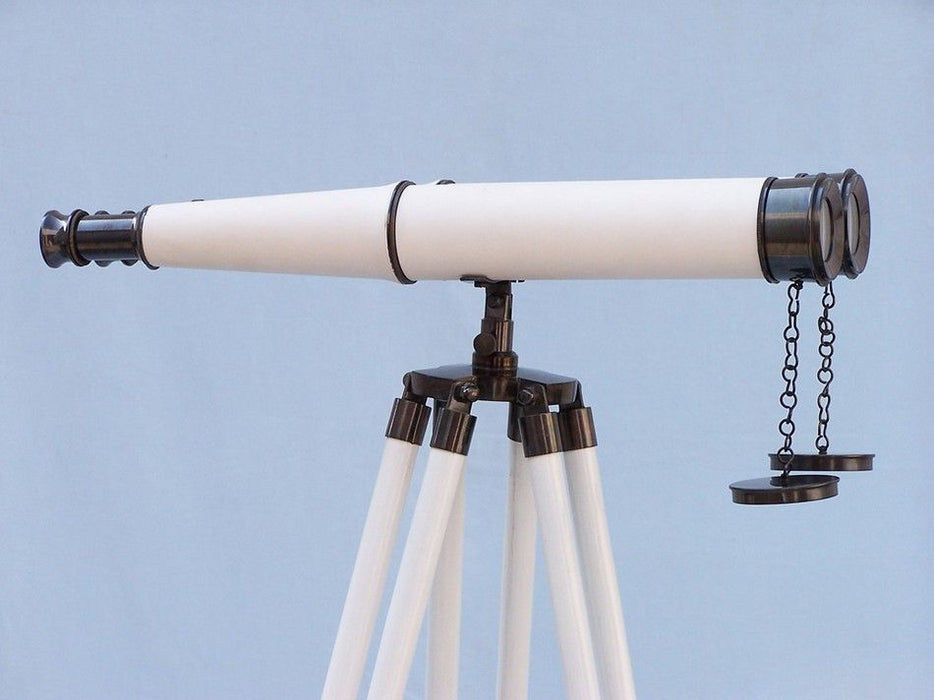 Hampton Nautical 62-inch Floor Standing Admiral's Oil-Rubbed Bronze-White Leather Binoculars