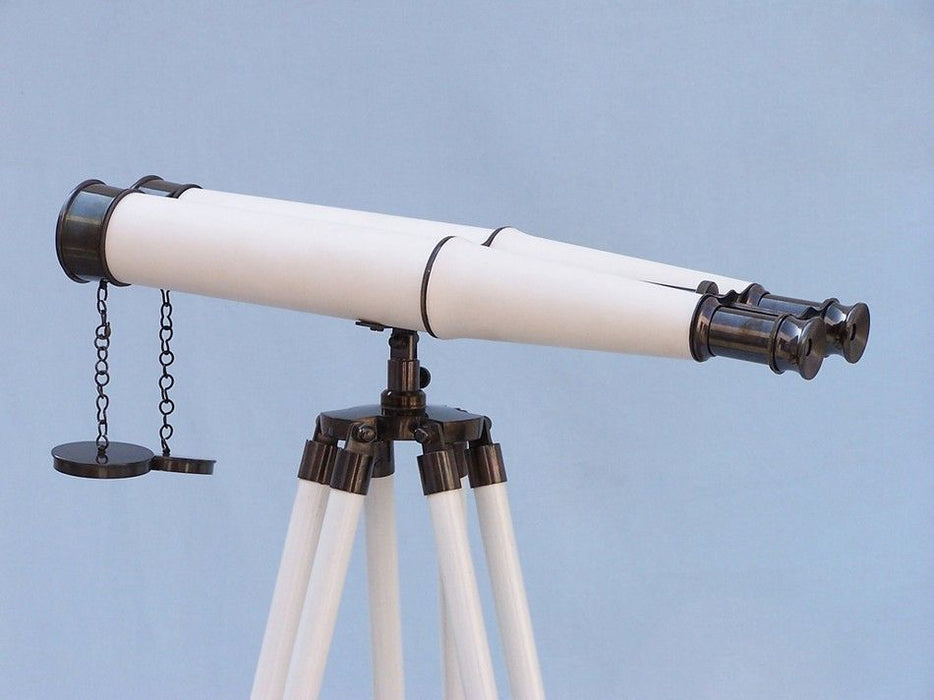 Hampton Nautical 62-inch Floor Standing Admiral's Oil-Rubbed Bronze-White Leather Binoculars
