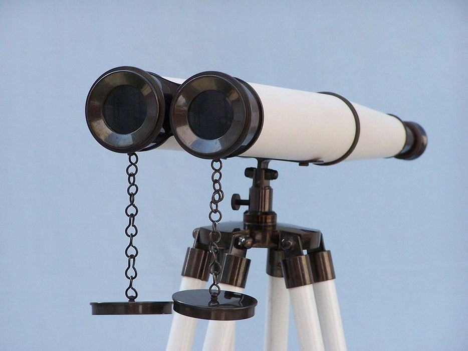 Hampton Nautical 62-inch Floor Standing Admiral's Oil-Rubbed Bronze-White Leather Binoculars