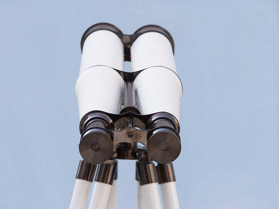 Hampton Nautical 62-inch Floor Standing Admiral's Oil-Rubbed Bronze-White Leather Binoculars