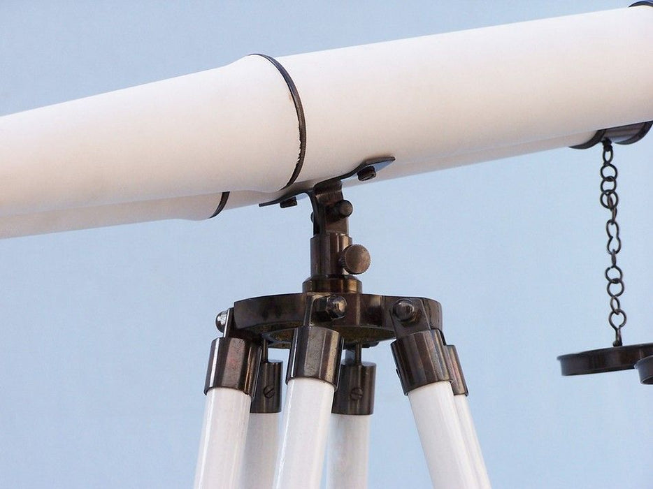 Hampton Nautical 62-inch Floor Standing Admiral's Oil-Rubbed Bronze-White Leather Binoculars