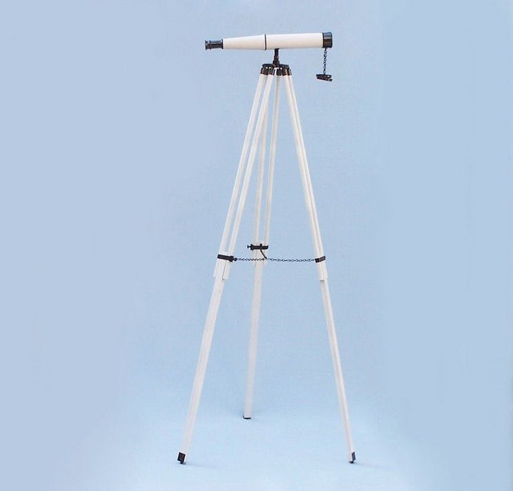 Hampton Nautical 62-inch Floor Standing Admiral's Oil-Rubbed Bronze-White Leather Binoculars
